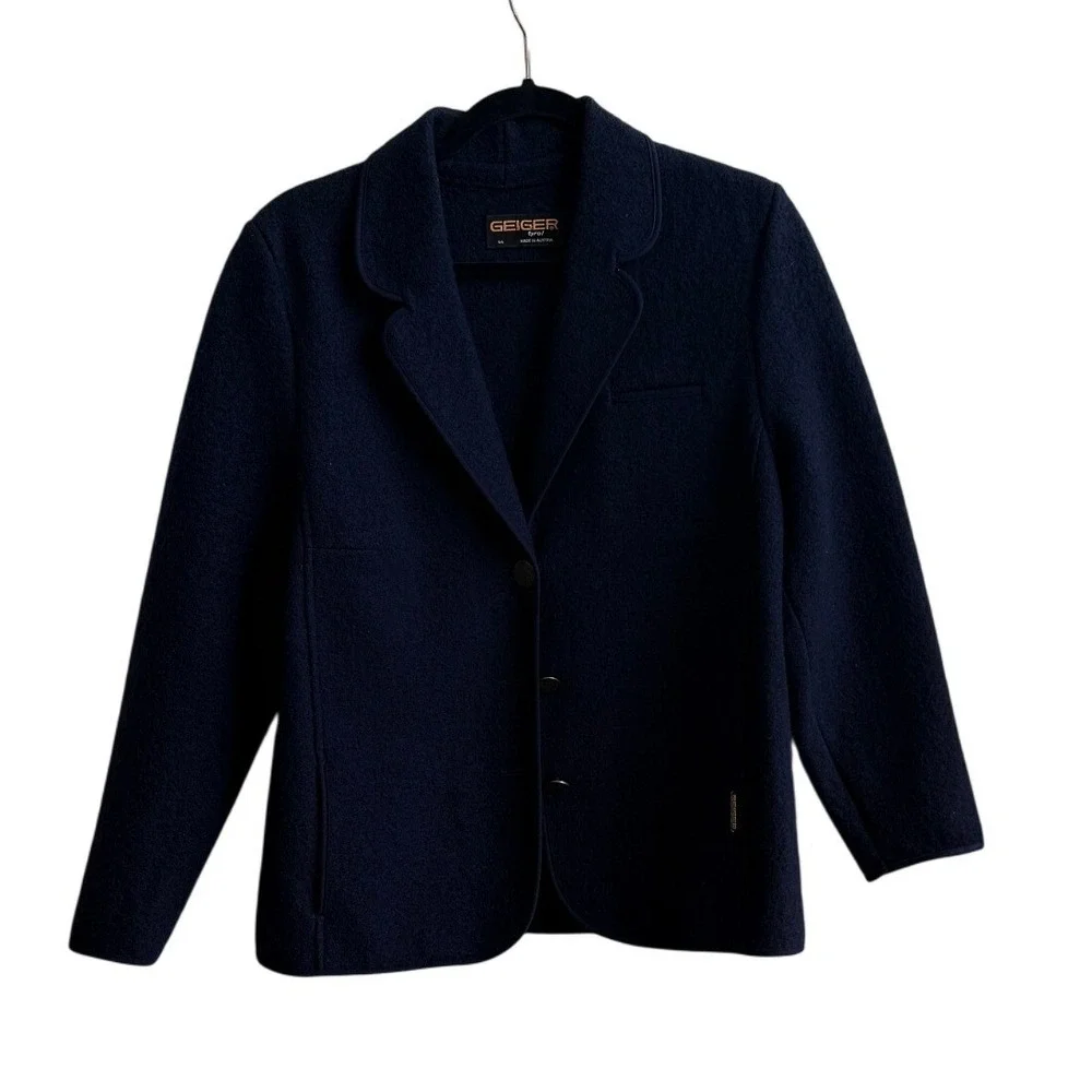 Geiger Tyrol Navy Boiled Wool Jacket Austria 44 US 14 Trachten Dark Academia